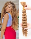 Deep Wave Bulk Braiding Hair Extensions-18 Inches 4 Bundles Blonde Synthetic Curly Hair Bundle for Braiding,No Weft Braids for Human（18″-4 Bundles,27#）
