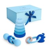 YoMark Upscale Baby Gift Set for Baby Shower Gender Reveal or Newborn Boy Teether Rattle and Ring Stack