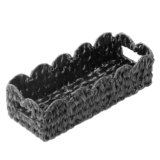 Coeusy Black Toilet Basket,Scalloped Wicker Basket for Toilet Paper Storage,Small Slim Storage Baskets for Shelf,Bedroom,Living Room,Rectangle
