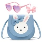 LJCTULY Toddler Bunny Purse – Small Girls Purse – Kids Crossbody Bag with Sunglasses – Birthday Gifts for Girls (Blue)