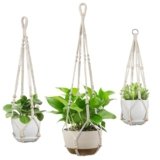 USLAI Macrame Plant Hanger Indoor Outdoor, Up to 4-15 inch Pot, Strong Hanging Planter Basket, Boho Home Decor, 23+29+35 Inch, Ivory (POTS NOT Included)