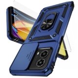 Weycolor for Moto G 5G 2024 Case with Camera Lens Cover HD Screen Protector, 10 FT Military Grade Drop Protection, Magnetic Ring Holder Kickstand Protective Phone Case, Navy Blue