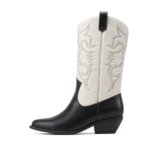 Soda Reno Women Western Cowboy Pointed Toe Knee High Pull On Tabs Boots (Black White Combo Pu, US Footwear Size System, Adult, Women, Numeric, Medium, 8.5)