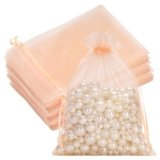 G2PLUS 25PCS Peach Organza Bags 5×7 inches – Sheer Mesh Jewelry Pouches, Organza Gift Bags with Drawstring for Candy, Jewelry, Wedding Party Favors
