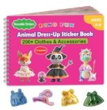 Dino Fun Animal Dress-up Sticker Book for Kids, Reusable Sticker Book for Toddlers 2-4 Years,12 Animals+Over 200 Cloths & Accessories,Sticker Dress up – Removable Sticker Activity Book for Girls