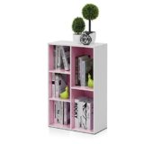 Furinno LUDER Book Shelf, 5-Cube Bookshelf, Reversible Bookcase, 9.4 x 19.5 x 31.5, for Living Room, Bedroom, Home Office, White/Pink