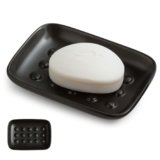Miamolo Soap Dish, Ceramic Soap Holder Shower Soap Dish for Bar Soap Sponge, Soap Saver Tray for Bathroom Kitchen Sink, Black