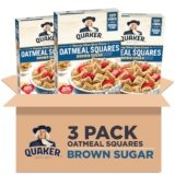 Quaker Oatmeal Squares Breakfast Cereal, Brown Sugar, 14.5oz Boxes (3 Pack)