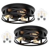 Sunco Farmhouse 3-Light Flush Mount Ceiling Light Fixture, Hallway Matte Black Outdoor Lights, Anti-Corrosive, E26 Base, A19 Edison LED Bulbs Included, for Hallway Kitchen Bathroom 2 Pack