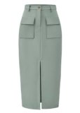 KIRUNDO Midi Skirts for Women Spring Summer High Waisted Cargo Trendy Pencil Slit Dressy Casual Business Work Long Skirt(Sage Green, X-Large)