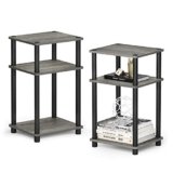 Furinno JUST Side Table Set of 2, 3-Tier End Tables, Open Shelves Night Stand, Nightstand, Toolless Assembly, for Living Room, Bedroom, French Oak