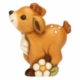 THUN, Cerbiatto Amy con Fiore in Ceramica, Versione Grande, Linea AbbracciAMI, Maxi Cerbiatto da Collezione, Idea Regalo per Natale, 12.9 x 7.3 x 14.7 cm