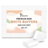 Maryton Mini Nail Buffer Blocks – 100/120 Grit Professional Salon White Buffers – Buff Nails Prior to Application of Gel Polish, Acrylic, 50 Count