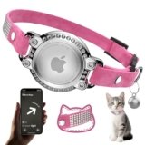 AirTag Cat Collar Breakaway, Diamond Microfiber Cat Collars with Apple Air Tag Holder and Bell, Adjustable Comfortable GPS Tracker Cat Collar for Girl Boy, Kittens, Puppies (Pink)