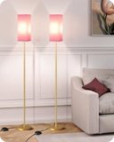 GOEBLESON 2Pack Floor Lamp, Pole with Foot Switch, Modern Standing Lamp Lampshade, Minimalist Freestanding Lamp (Bulb Not Included), for Living Room, Bedroom Office ETL Listed,Gold and Pink DP07LDP205