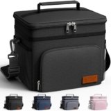 HOTOR Insulated Lunch Box for Men & Women – Leak-Proof Cooler Lunch Bag with 4 Pockets, Adjustable Strap, Ideal for Work, Picnic, Travel – Medium, Black, 10.2″×6.9″×8.5″
