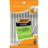 BIC Round Stic Xtra Life Black Ballpoint Pens, Medium Point (1.0mm), 10-Count Pack of Bulk Pens, Flexible Round Barrel for Writing Comfort, No. 1 Selling Ballpoint Pens