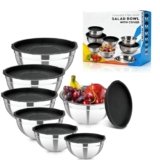 YJSLICT 7 Piece Stainless Steel Mixing Bowls with Lids Set, Metal Mixing Bowls Nesting Design Salad Bowl for Kitchen Cooking, Baking, Prepping and Serving Food (Size 0.7, 1.1, 1.5, 2.1, 3.5, 4, 4.5QT)