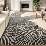 YIHOUSE 5×7Ft Area Rugs, Abstract Washable Rug, Modern Black and White Rug for Bedroom Living Room Dining Room Office Playroom Nursery, Nonslip Throw Non-Shedding Thin Contemporary Striped Rugs