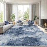 AMADA HOMEFURNISHING 8×10 Area Rugs for Living Room, Modern Washable Rug with Non-Slip Backing & Low Pile, Large Rug with Abstract Pattern for Bedroom, Dinning Room,Home Office, Dark Blue