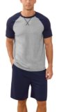NITAGUT Mens Pajama Set Summer 2 Piece Loungewear Short Sleeve Pjs Sleepwear with Pockets Soft Comfy Nightwear, Navy Blue, Large