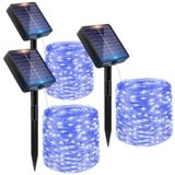 Peasur 3 Pezzi Catena Luminosa Esterno Solare, 12M 120LED Luci Solari Esterno, Impermeabile Lucine Esterno Energia Solare Filo di Rame Luce Decor Per Giardino Albero Natale, Blu