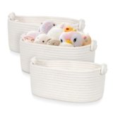 GLCON Small Rope Storage Baskets for Organizing – Off White Cotton Rope Organizer Basket – Empty Gift Basket – Woven Baskets Cute Toy Storage Bin for Nursery, Shelves, Closet – 3 Pack