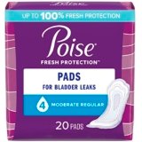 Poise Incontinence Pads & Postpartum Incontinence Pads, 4 Drop Moderate Absorbency, Regular Length, 20 Count, Packaging May Vary