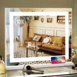 Fenair Vanity Mirror with Lights 22.8’ * 18.1’ Diamond Light Strip Makeup Mirror with Tempered Glass, 3 Color Modes Light up Mirror with USB Charging Port, 10X Magnification and Smart Touch, White