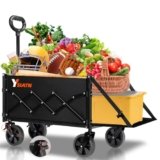 YSIATN Collapsible Folding Wagon Cart with Tailgate – 300lbs Heavy Duty Foldable Utility Wagon and Brake Wheels – 100L Lightweight Grocery Wagons for Shopping Camping Sports Garden, Black