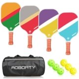 AOBORTY Pickleball Paddles 4 Pack – Light Graphite Premium Rackets Fiber Face Pickleball Set with 6 Outdoor Indoor Balls Including Portable Carry Bag, 2 Pickleball Ball Retriever Picker Upper