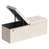 SONGMICS Mazie Collection – 43 Inches Storage Ottoman, Foldable Storage Bench with Flipping Lid, 660 lb Load Capacity, for Entryway, Living Room, Bedroom, Velvet Fabric, Cream White ULSF078LH01
