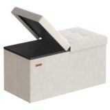 SONGMICS Mazie Collection – 30 Inches Storage Ottoman, Foldable Storage Bench with Flipping Lid, 660 lb Load Capacity, for Entryway, Living Room, Bedroom, Velvet Fabric, Cream White ULSF048LH01