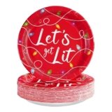 50 Pcs Christmas Paper Plates 10″ Large Let’s Get Lit Dessert Plates Disposable Red Colorful Light Bulb Party Supplies for Christmas Winter Holiday Birthday Party Decorations