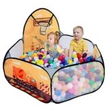 LOJETON Kids Ball Pit, Pop Up Children Play Tent, Toddler Ball Pool Baby Crawl Playpen with Basketball Hoop, Portable Toys for Girls Boys, 4 ft / 120 cm, Balls Not Included, Engineering Car