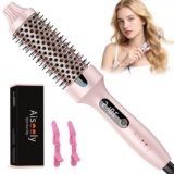 AISEELY Thermal Brush Curling Iron, 1.5 Inch Ceramic Heated Round Brush, Curly and Straight Hair, 6 Temperature Settings, Negative Ion Less Damage, Dual Voltage Hair Tools, Pink