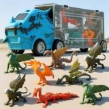 Cozycharm 7 in 1 Dinosaur Toys for Kids 3-5, Dinosaur Truck with 6 Pull Back Cars, Small Cars Set, Birthday Gifts Toys for 3 4 5+ Year Old Boy, Transport Carrier Truck for Toddlers 3-6 Years