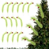 WANJAO 14PCS Lime Green Curly Tree Picks, 17in Green Tree Topper with Red Ball Artificial GreenstemFlexible Multipurpose Not Easy to Fade and Deform for Christmas centerpieces Mantels Gift Toppers