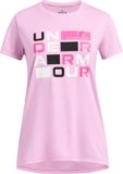 Under Armour Girls’ Tech Block Logo Short Sleeve T Shirt, (638) Stellar Pink / / White, Large
