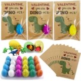 Y_Bong Valentines Day Gifts for Kids – 24 Pack Dinosaur Egg Hatching Card Bulk – Funny Dino Valentine Exchange Cards for Boys Girls Toddler School Class Classroom Party Favors