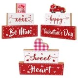 3 PCS Valentine’s Day Wooden Sign Table Decor, Happy Valentine’s Tabletop Centerpiece XOXO Be Mine Valentine Decorations for Tables, Valentine’s Day Presents Wood Love Heart Desk Mantle Shelf Decoration