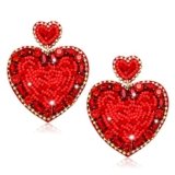 XOCARTIGE Valentine’s Day Earrings for Women Beaded Heart Earrings Handmade Bead LOVE XOXO Earring Drop Dangle Earrings Valentine’s Day Jewelry Accessories Outfits Gifts (B-Red 2)