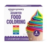 Amazon Grocery, Assorted Food Coloring, Contains Red, Blue, Green, Yellow Bottles, 1.2 Fl Oz (Previously Amazon Fresh, Packaging May Vary)
