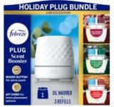 Febreze Plug Scent Booster Continuous Scent Device Oil Diffuser + Compatible Plug in Air Freshener, Odor-Fighting Scented Oil Refills, Holiday Mix
