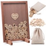 hatisan Wedding Guest Book Alternative, Rustic Guest Book Wedding Reception Sign, Heart Guest Book Signs with Wooden Frame for Wedding Anniversary Birthday Party (Brown)