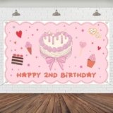 Wollmix Happy 2nd Birthday Decorations Banner for 2 Year Old Girl – Pink Second Birthday Two Sweet Sign Poster Backdrop, 70.8×43.3 Inch Photography Background Party Supplies Decor