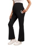 BRATUC Maternity Lounge Pants Bamboo Viscose Pregnancy Pants Soft Stretchy Comfy Bell Bottoms with Pockets (X-Large Black)