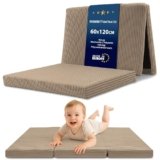Materasso Pieghevole Bambini – 60×120 cm Brandina Ospiti Materassino da Pavimento Cameretta Materasso da Viaggio Compatto Leggero Rivestimento Sfoderabile Lavabile Oeko-Tex 60 x 120 Marrone