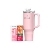 Cirkul Blush Pink All-Day StrawSip™ Tumbler Starter Kit – 40oz Light Pink Stainless Steel Tumbler, Flavor Cartridges Included(1 Frosted Pink Refresher, 1 Gateway Raspberry Tea) Zero Calories, No Sugar