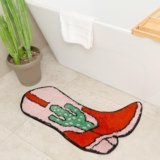 BIEN BEAU Cowboy Boot Bath Mat – Western Boot Shaped Rug with Pink, Rust, and Green Cactus Design – Water Absorbent (Boot Bath Mat)